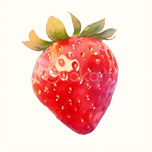 사람없음 JPG 일러스트 딸기 빨간색 수채화(물감) 오브젝트