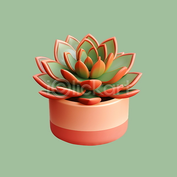 사람없음 3D 3D아이콘 PSD 아이콘 다육식물 원예 주황색 초록색