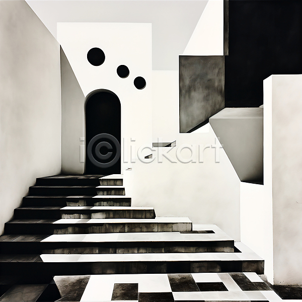 빈티지 사람없음 JPG 디지털합성 편집이미지 건물 검은색 계단 공간 그런지 디자인 문 원형 질감 출입구 흰색