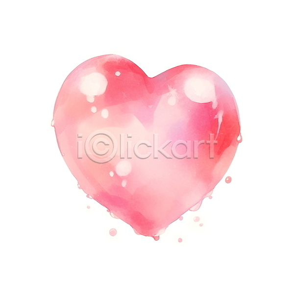 사랑 흐름 사람없음 JPG 일러스트 광택 물방울 버블 분홍색 비눗방울 수채화(물감) 오브젝트 하트
