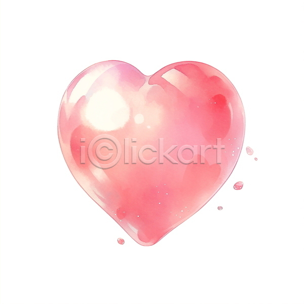 사랑 사람없음 JPG 일러스트 광택 물방울 버블 분홍색 비눗방울 수채화(물감) 오브젝트 하트