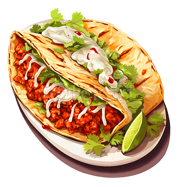 사람없음 JPG 일러스트 라임 멕시코음식 브런치 소스(음식) 양념 접시 치킨 타코 허브