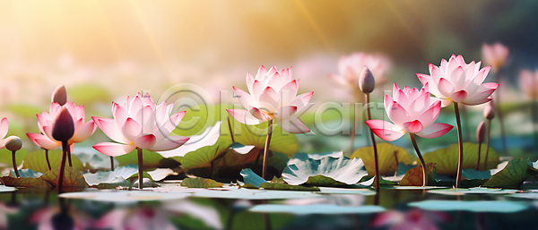 사람없음 JPG 편집이미지 꽃봉오리 연꽃(꽃) 연못 연잎 자연 풍경(경치) 햇빛 호수