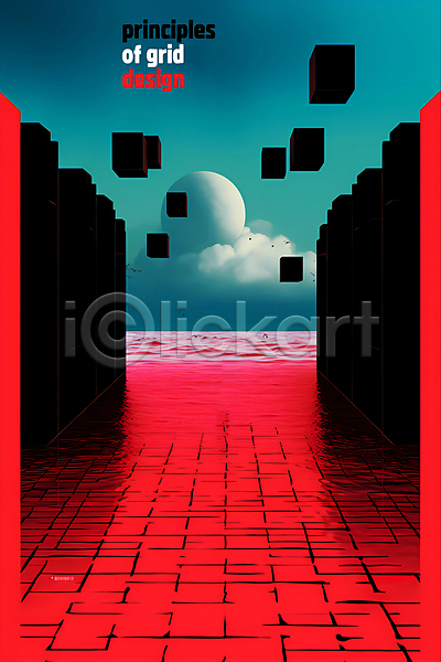 사람없음 PSD 디지털합성 실루엣 편집이미지 격자 공간 구름(자연) 길 빨간색 사각형 원형 추상 포스터