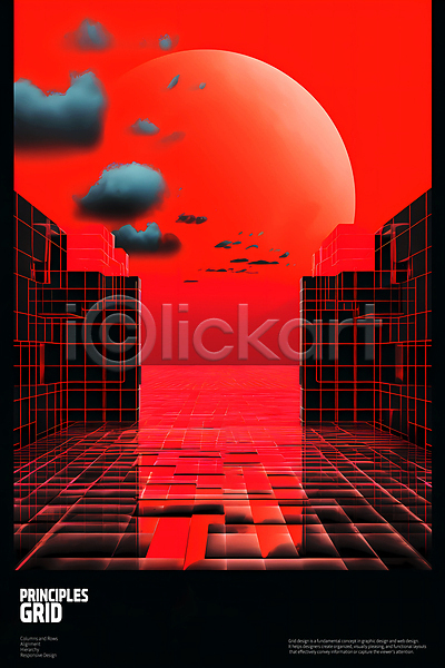 사람없음 PSD 디지털합성 편집이미지 격자 공간 구름(자연) 길 빨간색 사각형 원형 추상 포스터