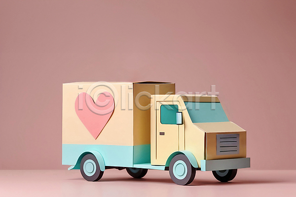 사람없음 JPG 편집이미지 배송 분홍색 쇼핑 오브젝트 파스텔톤 페이퍼아트 하트 화물트럭