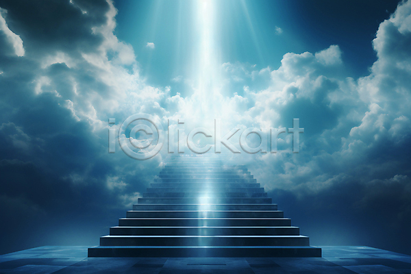 사람없음 JPG 편집이미지 계단 구름(자연) 기독교 몽환 빛 천국 파란색 하늘 환상