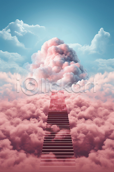 사람없음 JPG 편집이미지 계단 구름(자연) 기독교 몽환 분홍색 빛 천국 하늘 하늘색 환상