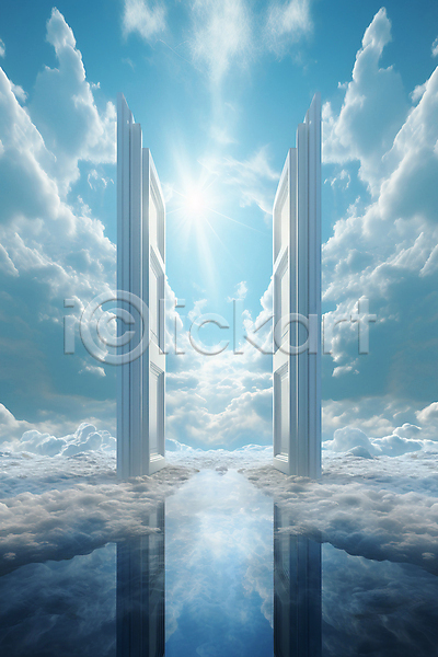 사람없음 JPG 편집이미지 구름(자연) 기독교 몽환 문 반사 빛 오픈 천국 하늘 하늘색 환상