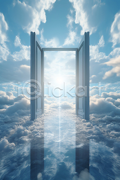 사람없음 JPG 편집이미지 구름(자연) 기독교 몽환 문 반사 빛 오픈 천국 하늘 하늘색 환상
