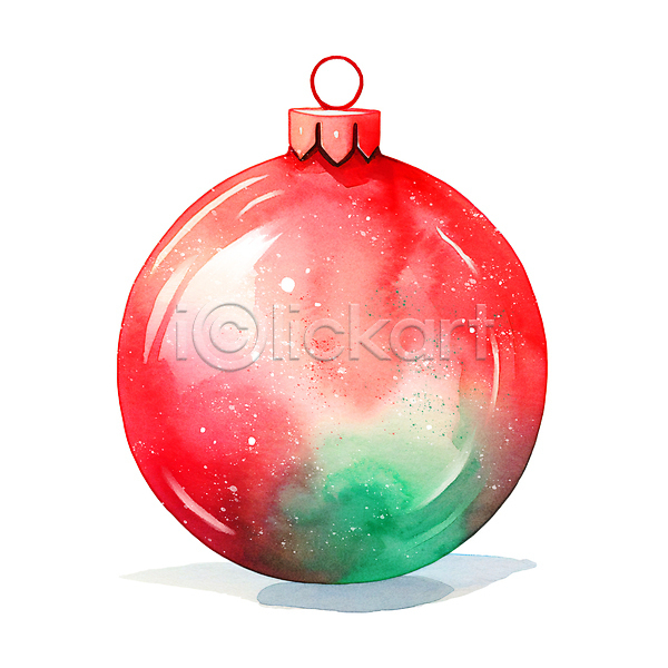 사람없음 JPG 일러스트 겨울 방울(장식품) 빨간색 수채화(물감) 오너먼트 오브젝트 크리스마스