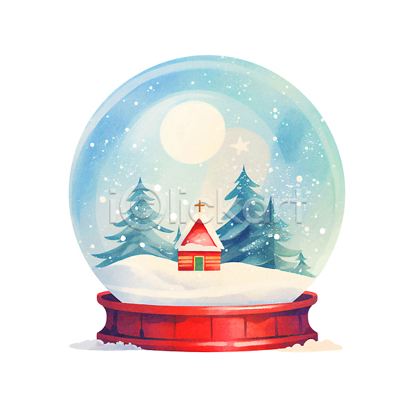 사람없음 JPG 일러스트 겨울 나무 눈(날씨) 설원 수채화(물감) 스노글로브 오브젝트 주택 크리스마스