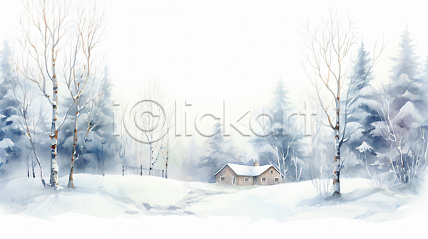 사람없음 JPG 일러스트 겨울 나무 눈(날씨) 눈내림 백그라운드 설원 자연 주택 풍경(경치) 하늘 흰색