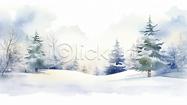 사람없음 JPG 일러스트 겨울 구름(자연) 나무 눈(날씨) 눈내림 백그라운드 설원 자연 풍경(경치) 하늘 흰색