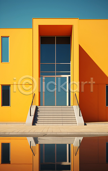 사람없음 JPG 디지털합성 편집이미지 건물 계단 노란색 디자인 문 미니멀 반사 백그라운드 창문 추상 파스텔톤