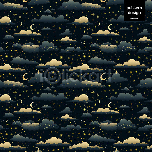 사람없음 PSD 일러스트 구름(자연) 금색 남색 달 몽환 반짝임 별 패턴 패턴백그라운드
