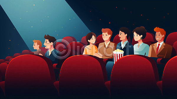 여유 군중 남자 성인 성인만 여러명 여자 JPG 일러스트 문화 문화생활 문화의날 상반신 스포트라이트 앉기 영화 영화관 영화관람 의자 조명 팝콘