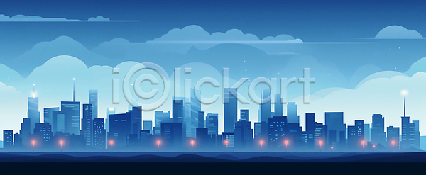사람없음 JPG 일러스트 건물 구름(자연) 도시 밤하늘 빌딩 야경 파란색 풍경(경치)