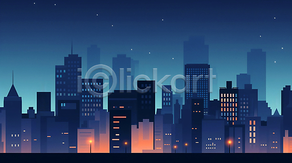 사람없음 JPG 일러스트 건물 도시 밤하늘 빌딩 야경 컬러풀 파란색 풍경(경치)