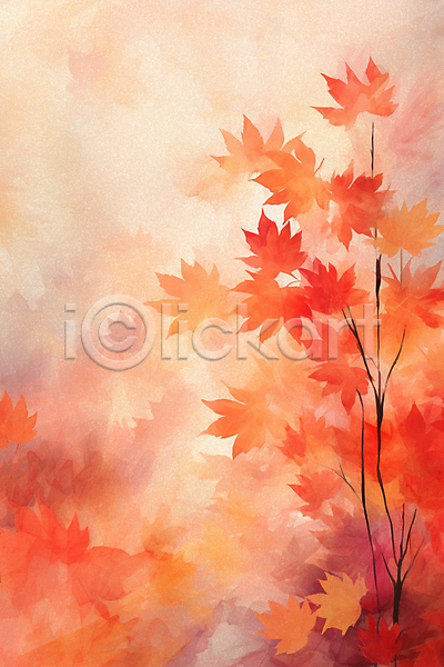 사람없음 PSD 일러스트 가을(계절) 나뭇가지 단풍 백그라운드 빨간색 수채화(물감) 풍경(경치)