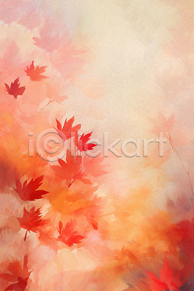 사람없음 PSD 일러스트 가을(계절) 단풍 백그라운드 빨간색 수채화(물감) 풍경(경치)