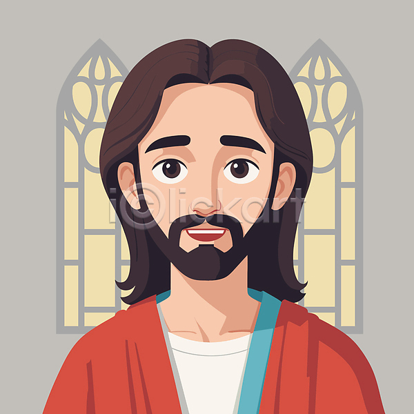남자 성인 성인남자한명만 한명 AI(파일형식) 일러스트 기독교 미소(표정) 상반신 예수 캐릭터
