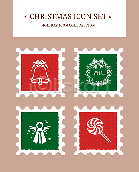 사람없음 AI(파일형식) 아이콘 막대사탕 빨간색 세트 우표 종 징글벨 천사 초록색 크리스마스 크리스마스리스
