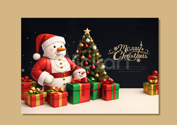 사람없음 PSD 템플릿 눈사람 산타클로스 선물상자 손글씨 카드(감사) 크리스마스 크리스마스카드 크리스마스트리
