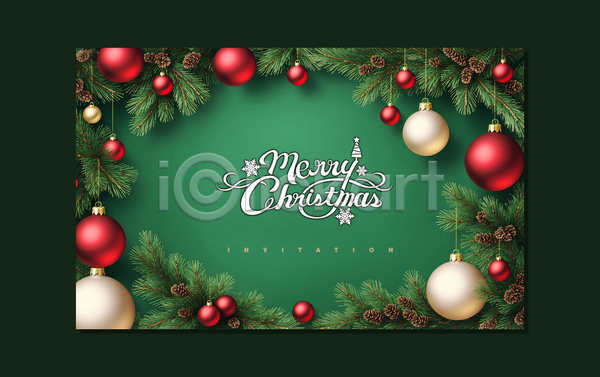 사람없음 PSD 템플릿 손글씨 솔방울 오너먼트 잎 초록색 카드(감사) 크리스마스 크리스마스카드