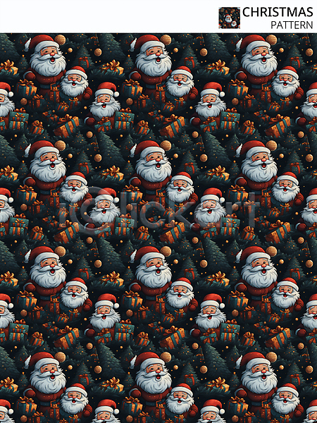 사람 여러명 PSD 디지털합성 편집이미지 겨울 산타클로스 선물상자 크리스마스 패턴 패턴백그라운드