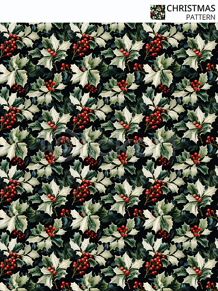 사람없음 PSD 디지털합성 편집이미지 겨울 초록색 크리스마스 패턴 패턴백그라운드 호랑가시나무열매