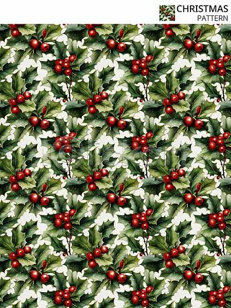 사람없음 PSD 디지털합성 편집이미지 겨울 크리스마스 패턴 패턴백그라운드 호랑가시나무열매