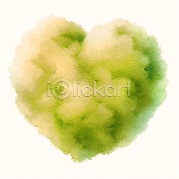 사람없음 JPG 일러스트 구름(자연) 번짐 붓터치 수채화(물감) 초록색 하트
