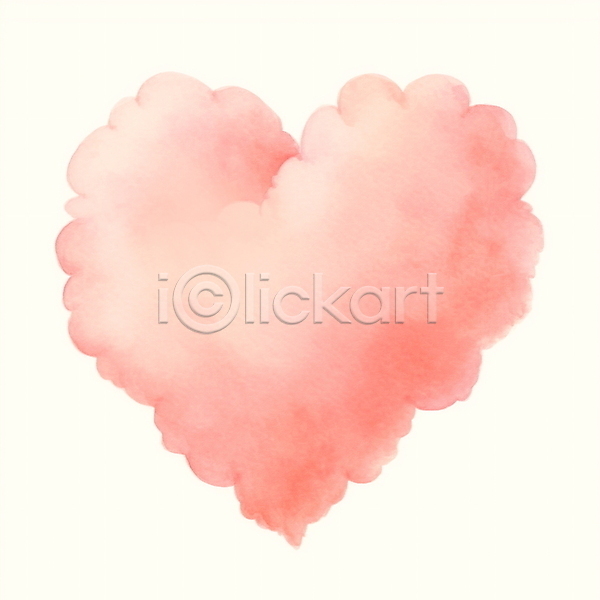 사람없음 JPG 일러스트 구름(자연) 번짐 분홍색 붓터치 수채화(물감) 하트