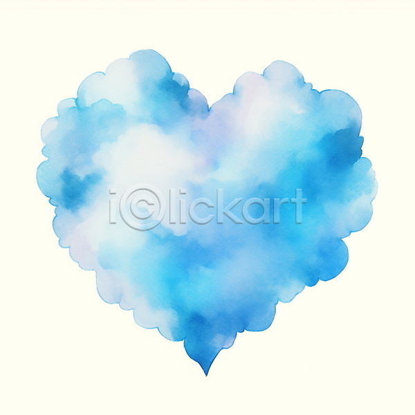 사람없음 JPG 일러스트 구름(자연) 번짐 붓터치 수채화(물감) 파란색 하트
