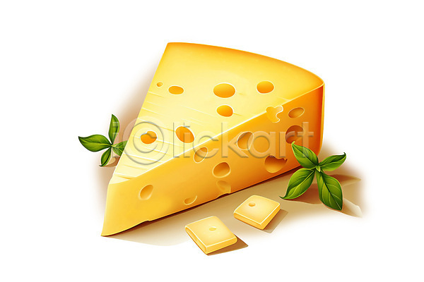 사람없음 PSD 일러스트 노란색 에멘탈치즈 유제품 음식 조각 치즈 허브