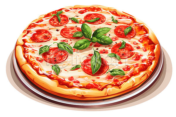 사람없음 PSD 일러스트 마르게리타피자 바질 서양음식 토핑 페퍼로니 피자