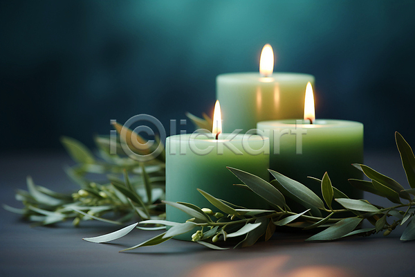 사람없음 JPG 편집이미지 백그라운드 세개 아로마 아로마테라피 잎 초록색 촛불 향초