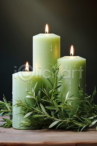 흐름 사람없음 JPG 편집이미지 녹음(녹이기) 백그라운드 세개 아로마 아로마테라피 잎 초록색 촛불 향초