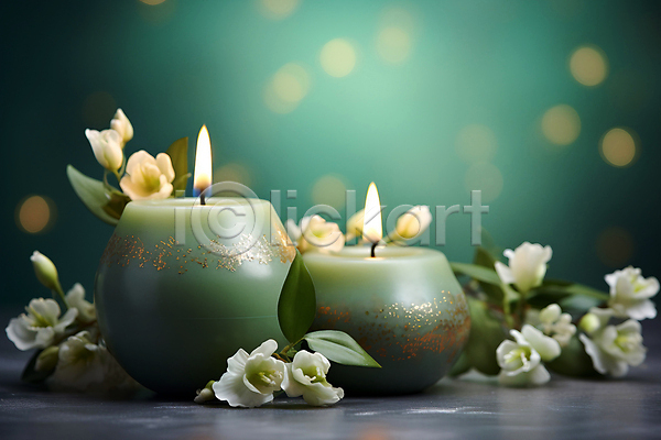 사람없음 JPG 편집이미지 꽃 두개 백그라운드 보케 빛망울 아로마 아로마테라피 초록색 촛불 향초