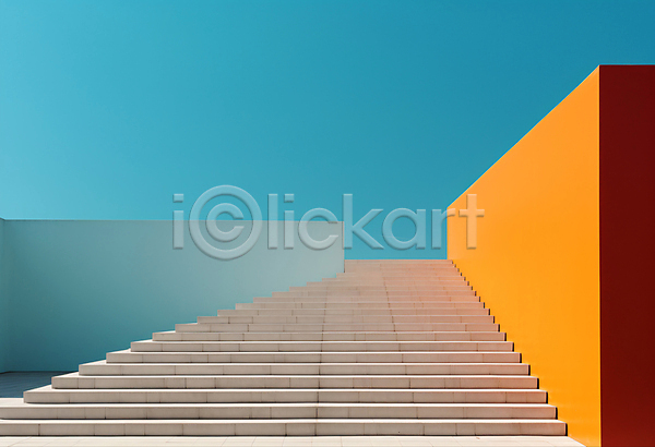 사람없음 JPG 디지털합성 편집이미지 건축물 계단 공간 노란색 디자인 모던 백그라운드 심플 하늘 하늘색
