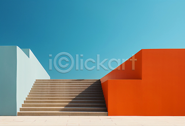 사람없음 JPG 디지털합성 편집이미지 건축물 계단 공간 디자인 모던 백그라운드 빨간색 심플 하늘 하늘색