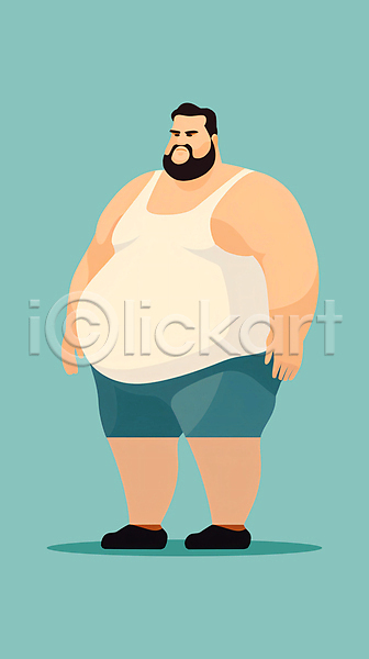 남자 성인 성인남자한명만 한명 JPG 일러스트 과체중 러닝셔츠 비만 서기 수염 전신