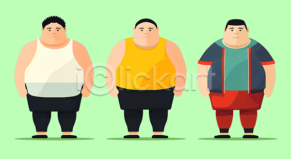 남자 성인 성인남자만 세명 JPG 일러스트 과체중 비만 서기 운동복 전신