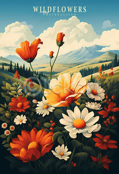 사람없음 PSD 편집이미지 구름(자연) 들꽃 산 자연 초원(자연) 포스터 풀(식물) 풍경(경치) 하늘