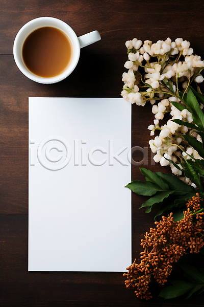사람없음 JPG 편집이미지 하이앵글 갈색 꽃 백그라운드 사각형 잎 종이 카피스페이스 커피 커피잔 프레임