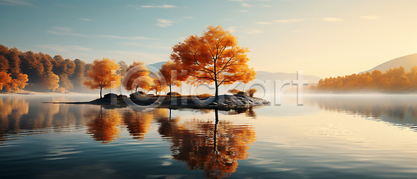 고요 사람없음 JPG 편집이미지 가을(계절) 가을풍경 단풍나무 물결 반사 자연 풍경(경치) 하늘 호수