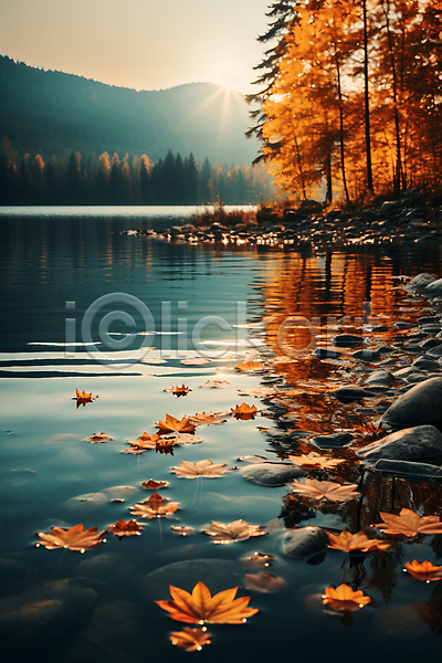 고요 사람없음 JPG 근접촬영 편집이미지 가을(계절) 가을풍경 나무 낙엽 단풍 돌(바위) 물결 반사 자연 풍경(경치) 햇빛 호수