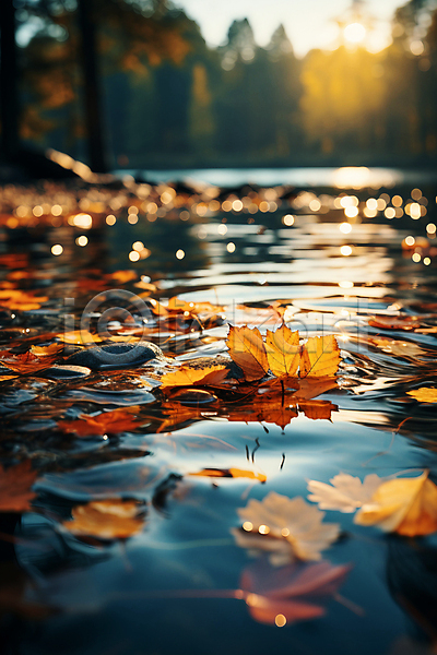 고요 사람없음 JPG 근접촬영 편집이미지 가을(계절) 가을풍경 낙엽 단풍 물결 반사 보케 빛망울 자연 풍경(경치) 햇빛 호수