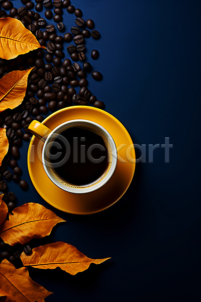사람없음 JPG 편집이미지 하이앵글 가을(계절) 낙엽 남색 노란색 백그라운드 원두 커피 커피잔